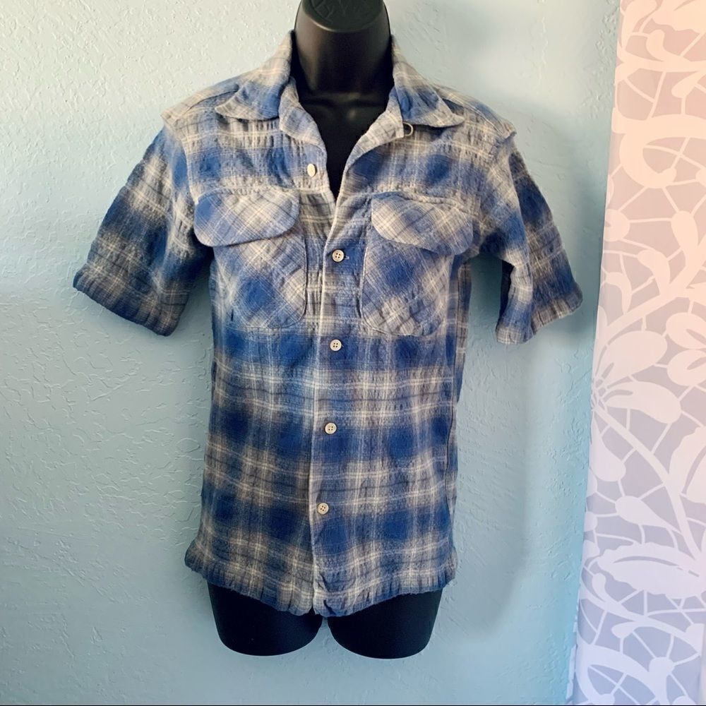 Pendleton Blue & Gray Wool Plaid Short Sleeve Board Shirt Size XS